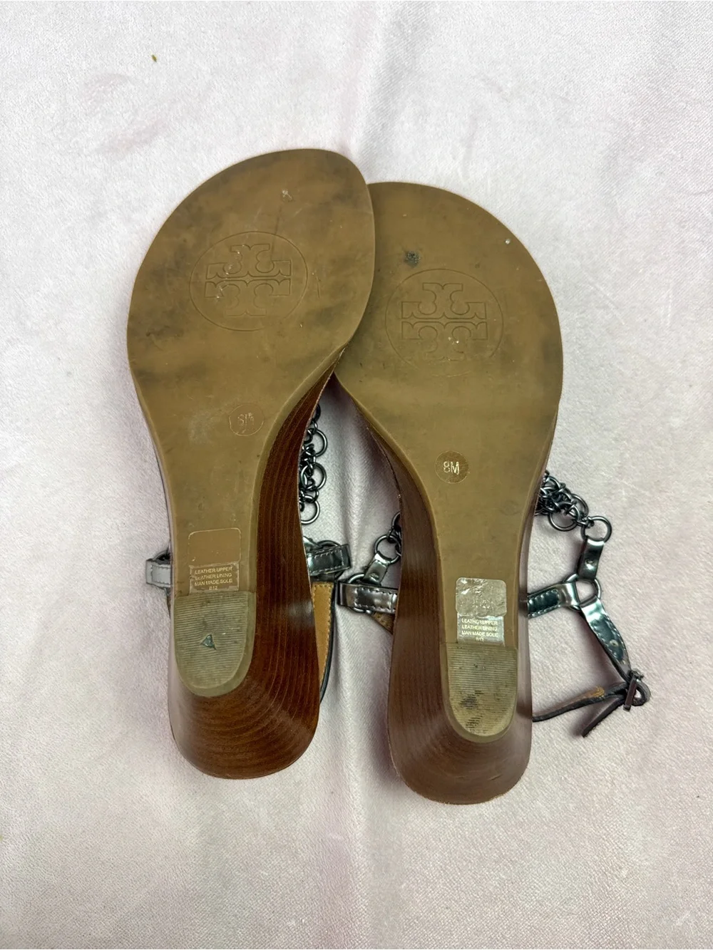 Tory Burch Womens Chainmail Slingback Thong Wedge Sandals Size 8 RARE